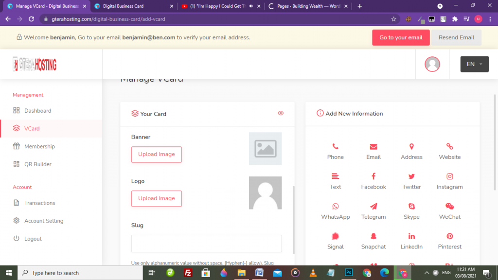 setting up your vcard