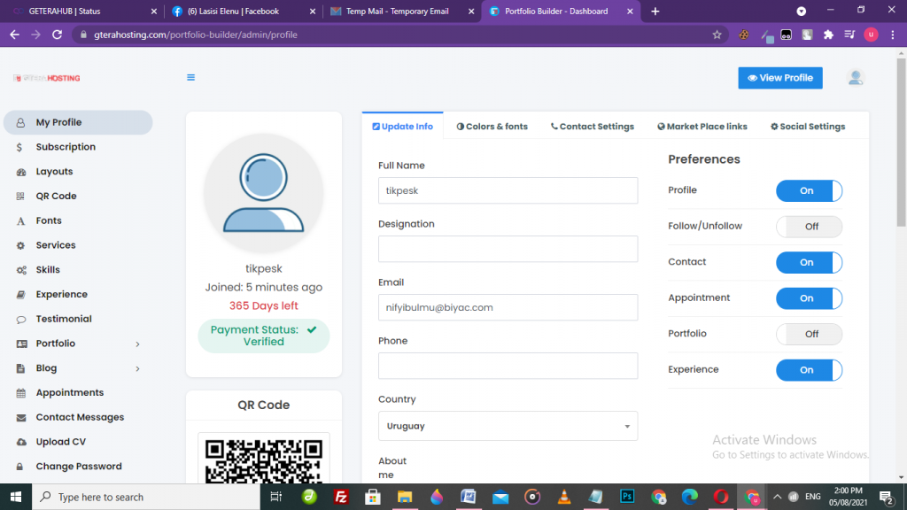 gterahosting digital portfolio builder