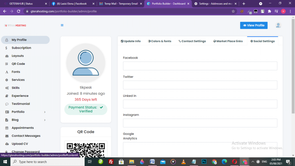 gterahosting digital portfolio builder